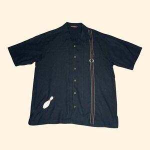 Tommy Bahama Mens Black Silk St Croix Lanes Bowling Martini Embroidered Shirt L